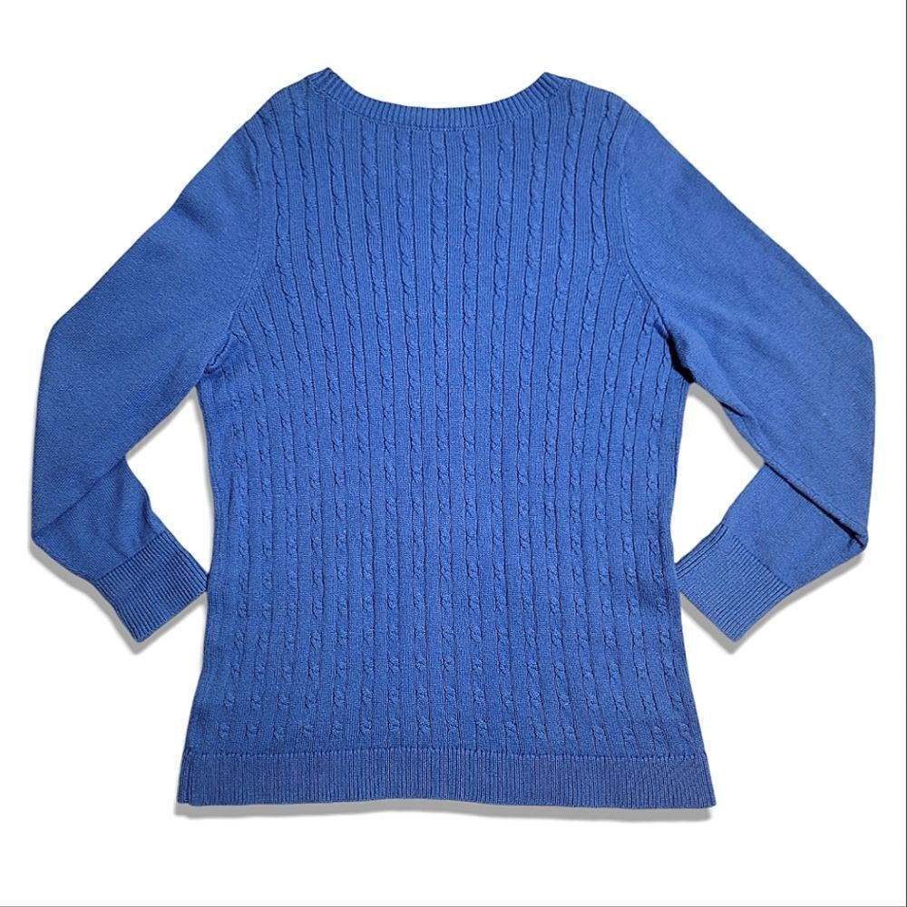 Talbots Blue Button Cuff Cable-Knit Ribbed Crew Neck Sweater - Picture 3 of 8